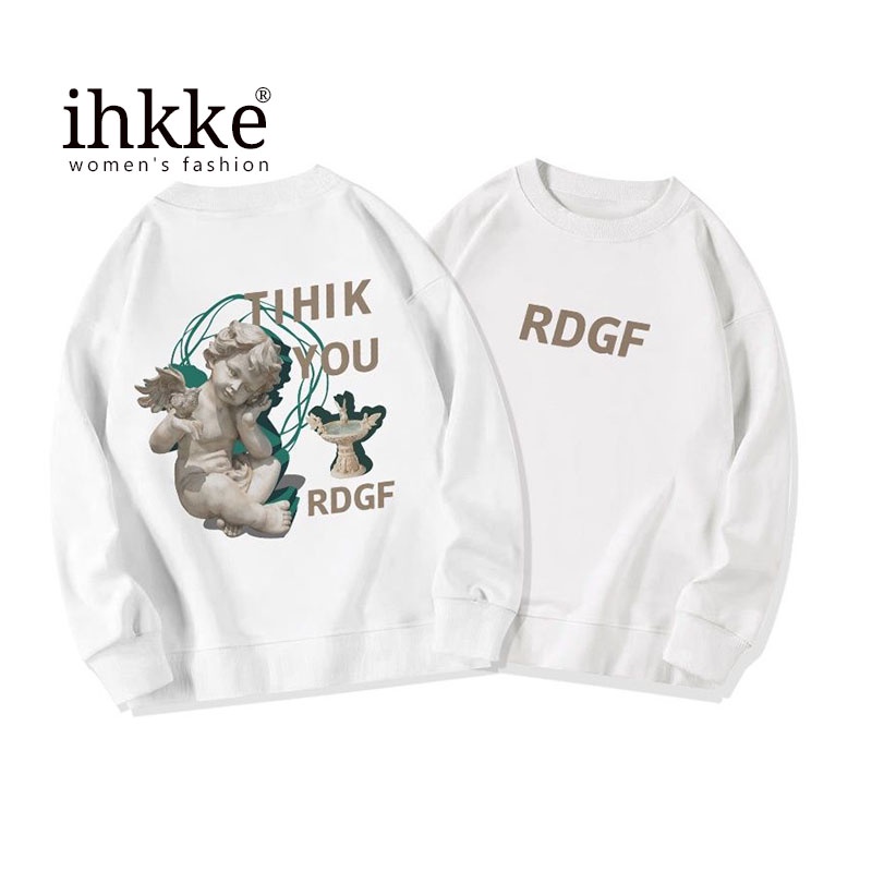Áo sweater IHKKE mỏng dáng rộng size lớn kiểu hip hop retro Mỹ thời trang cá tính