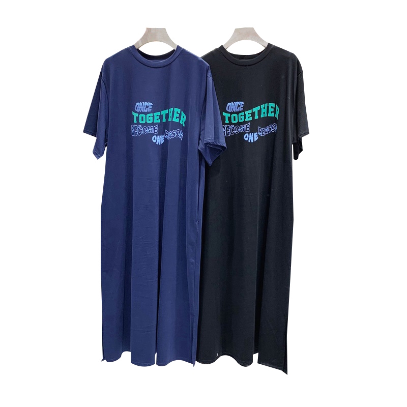 SUXI Đầm thun ngắn tay in họa tiết chữ trẻ trung cho nữ