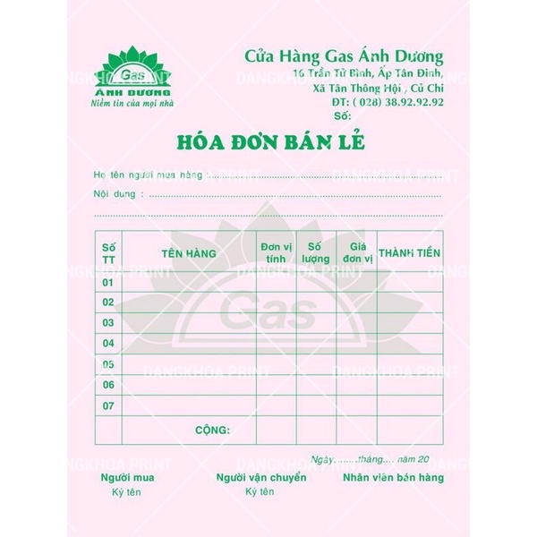 In quyển sổ hóa đơn bán hàng, hóa đơn bán lẻ có rãnh xé