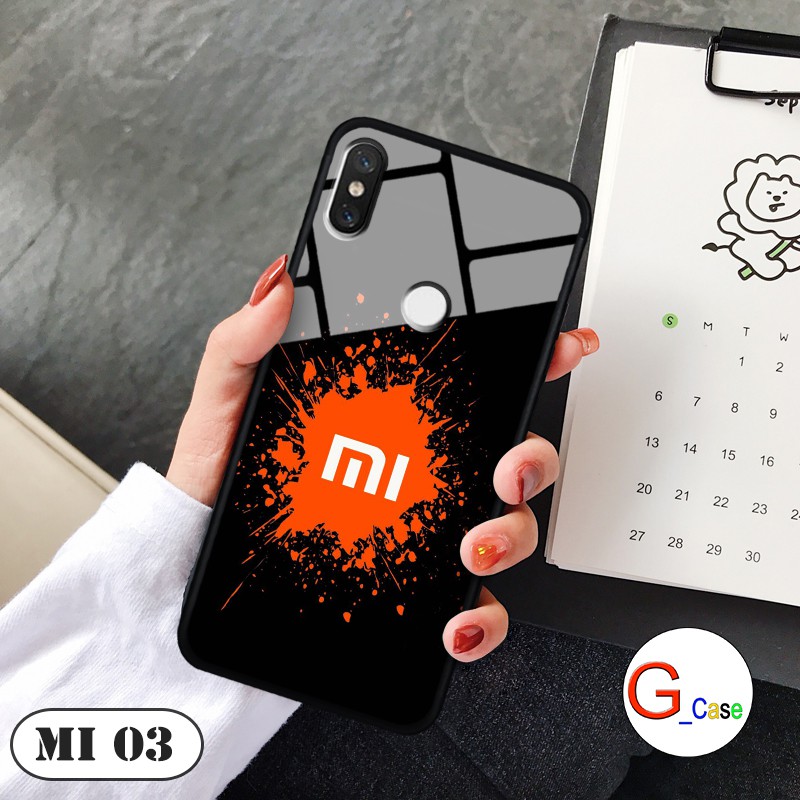 Ốp lưng Xiaomi Mi 8/ Mi 8SE - lưng kính in logo hãng điện thoại