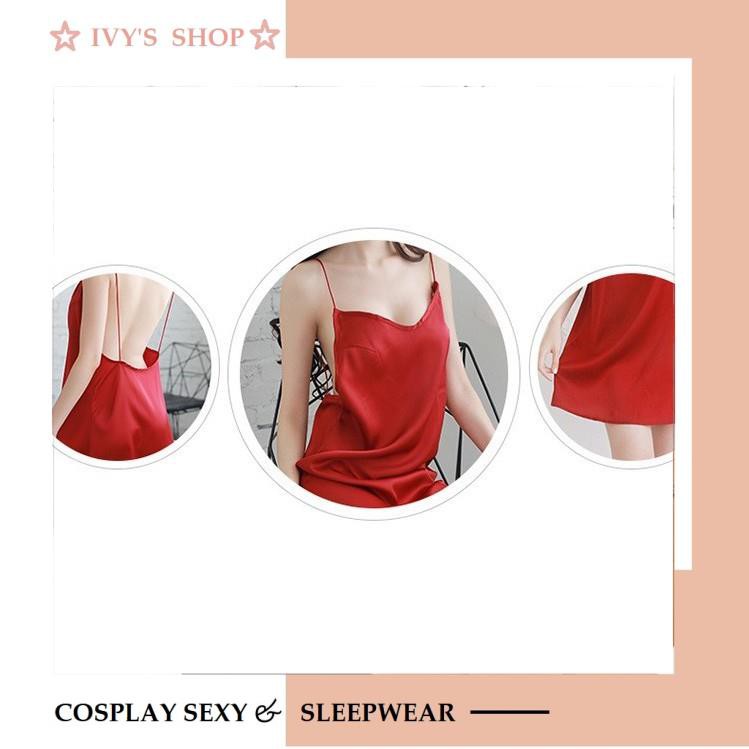 Đầm Ngủ Phi Lụa Hai Dây Hở Lưng - Váy Ngủ Sexy Mã VNL1600 - màu đỏ, đen, trắng