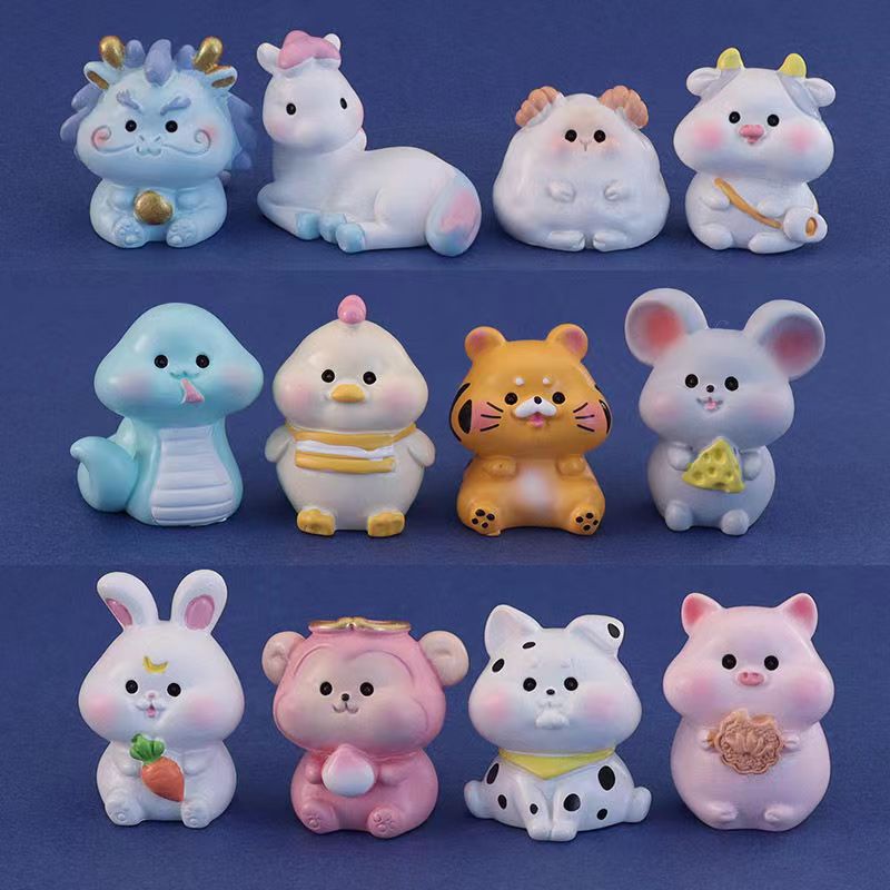 Set 12 Đồ trang trí Động Vật Hoàng Đạo Trung Quốc Mini Dễ Thương Dùng Trang Trí Bánh Kem DIY