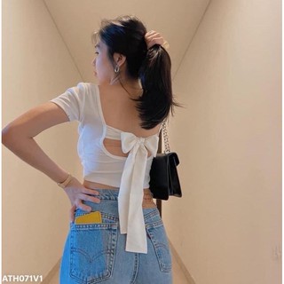 Áo croptop thun gân thắc nơ lưng A2