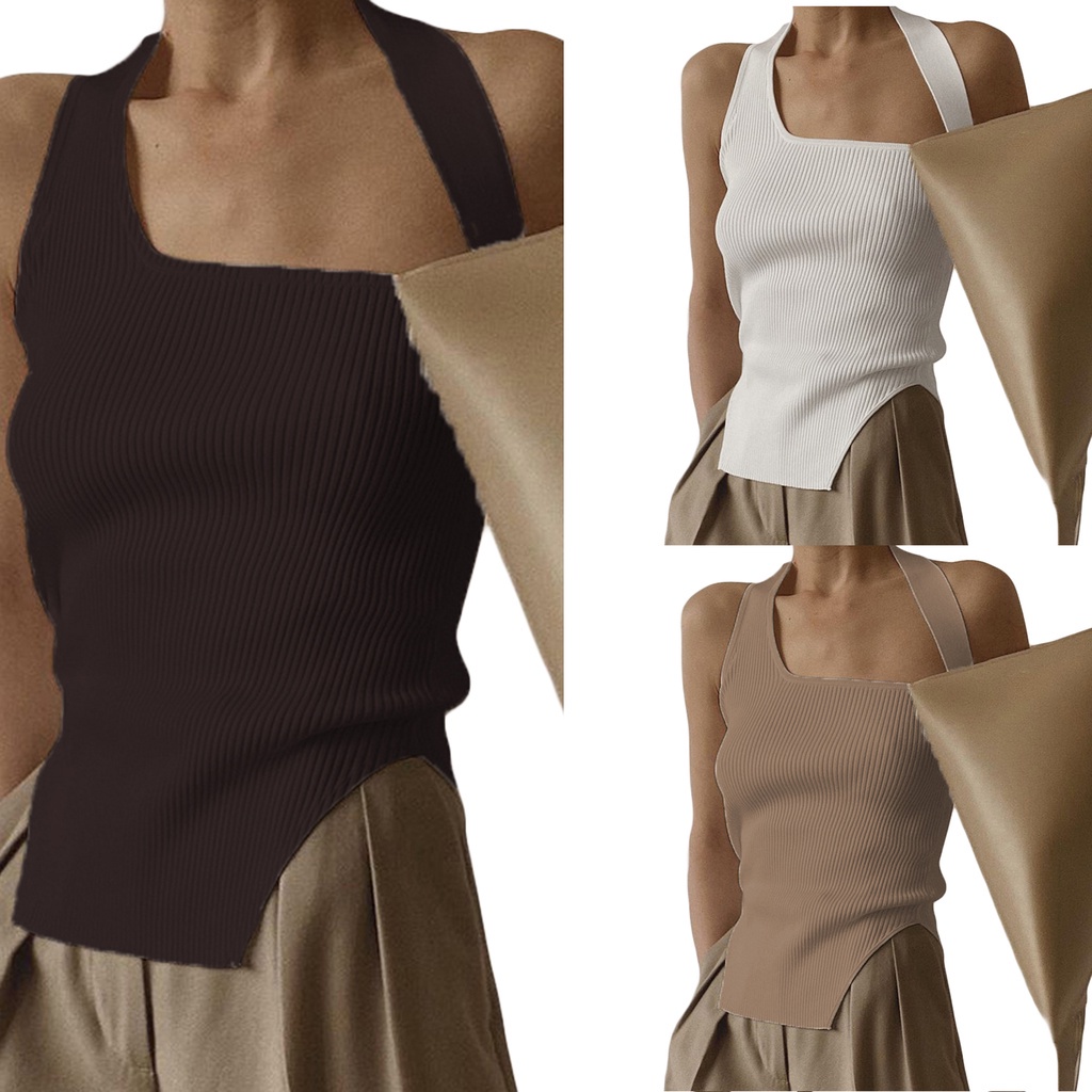 Áo Tank Top Dệt Kim Không Tay Màu Sắc Đơn Giản Dành Cho Nữ