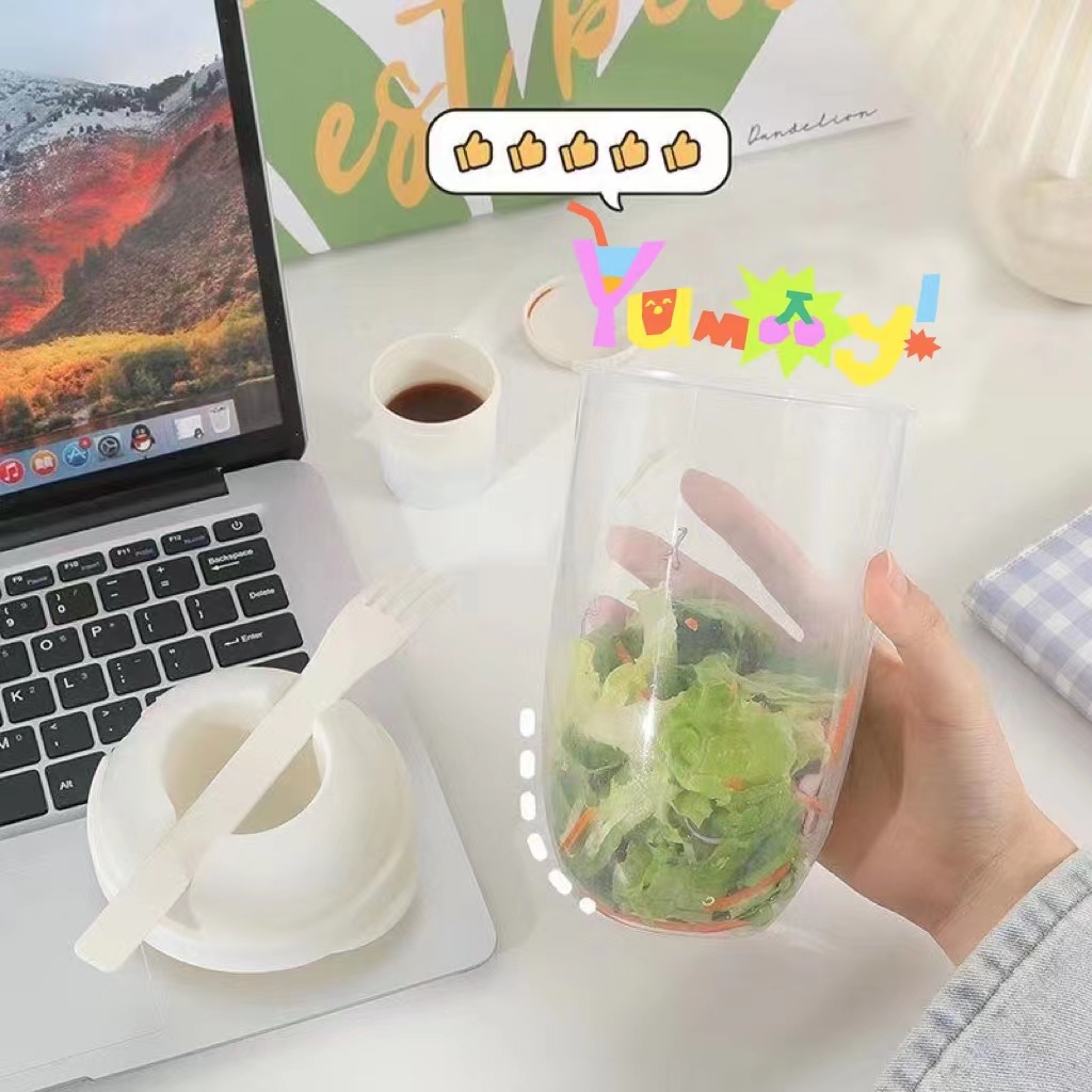 Bộ Tô 1000ML Đựng Salad / Ngũ Cốc / Sữa Chua Tươi Kèm Nĩa Tiện Dụng