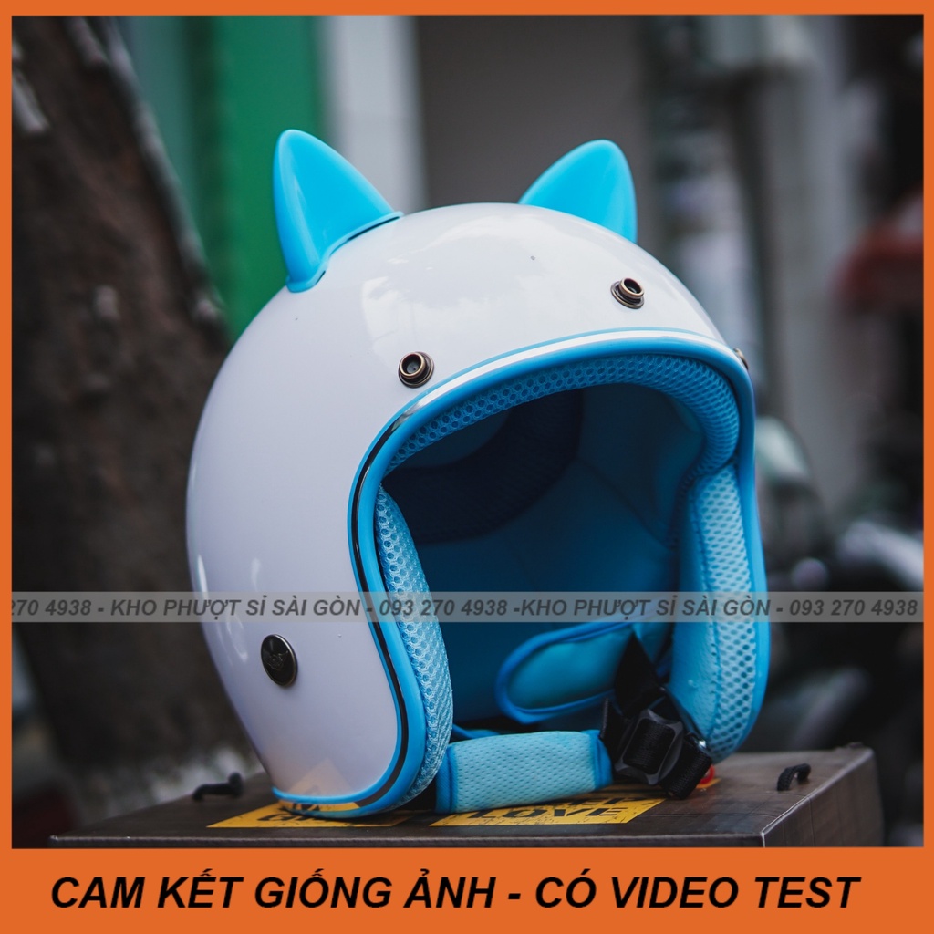 Tai mèo nhựa gắn nón bảo hiểm 3/4 fullface màu trắng - Phụ kiện tai mèo gắn nón bằng nhựa nhiều màu
