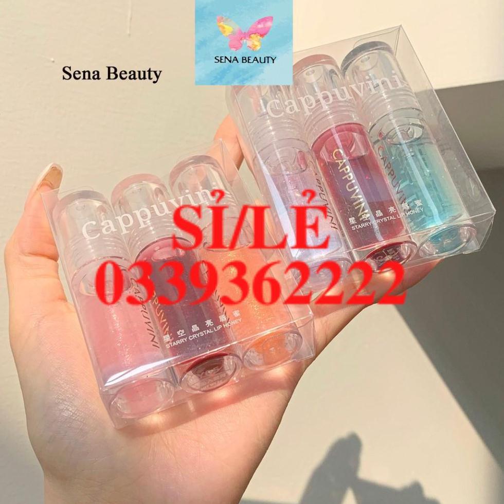 [ CHÍNH HÃNG ] Full set 3 cây son bóng nhũ Cappuvini Crystal Lipstick Sena Beauty  HAIANHSHOP