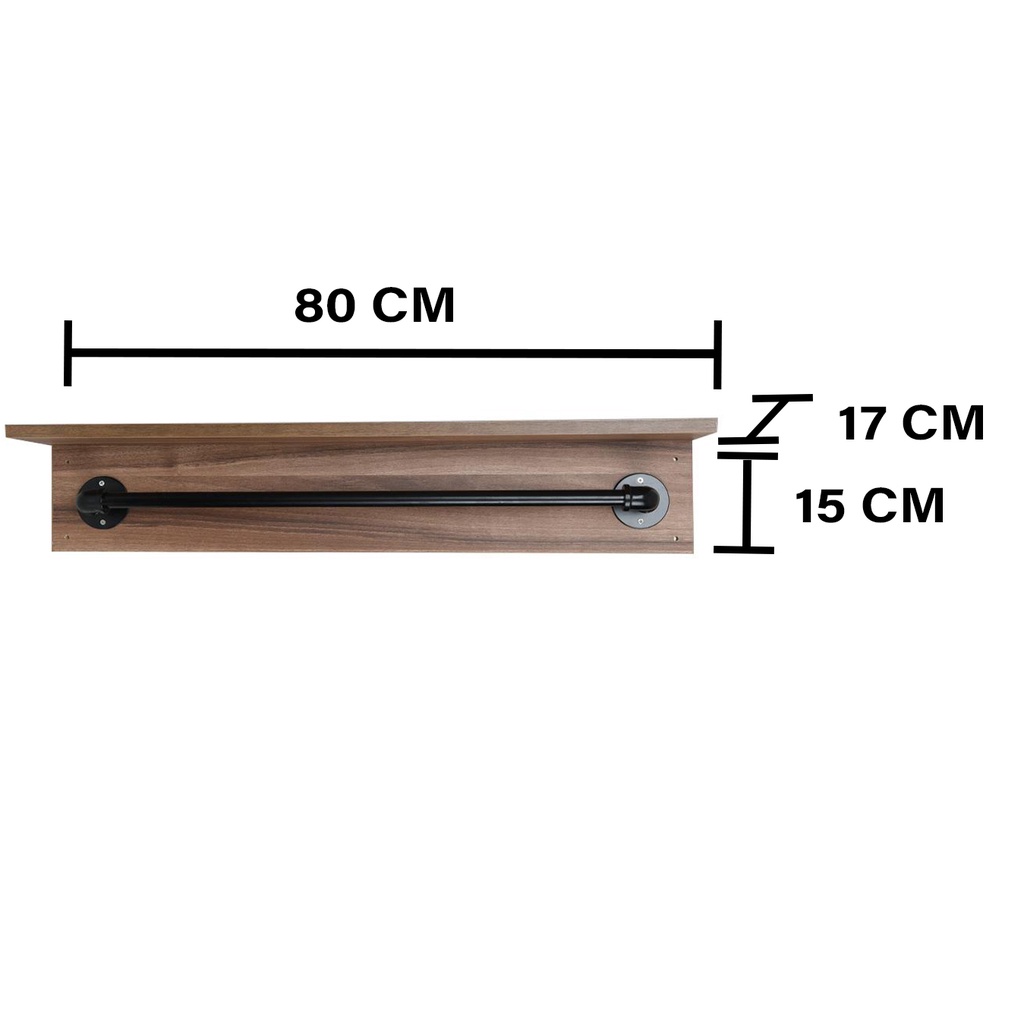 HomeBase STACKO Kệ gỗ trang trí treo tường có thanh treo Thái Lan W80xD17xH15cm