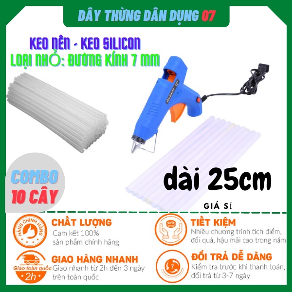 (Loại Tốt) combo 10 thanh Keo nến dùng cho súng bắn keo nhỏ (súng 20w); Keo nến Silicon nhỏ 7x250mm
