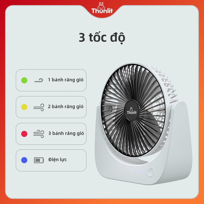 Quạt Sạc Thunlit USB Để Bàn 6 Inch 3 Mức Tốc Độ 1250mah