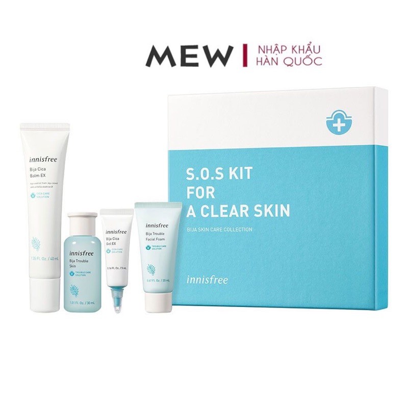 Bộ sản phẩm chăm sóc da nhạy cảm, da mụn Innisfree Bija Cica SOS set
