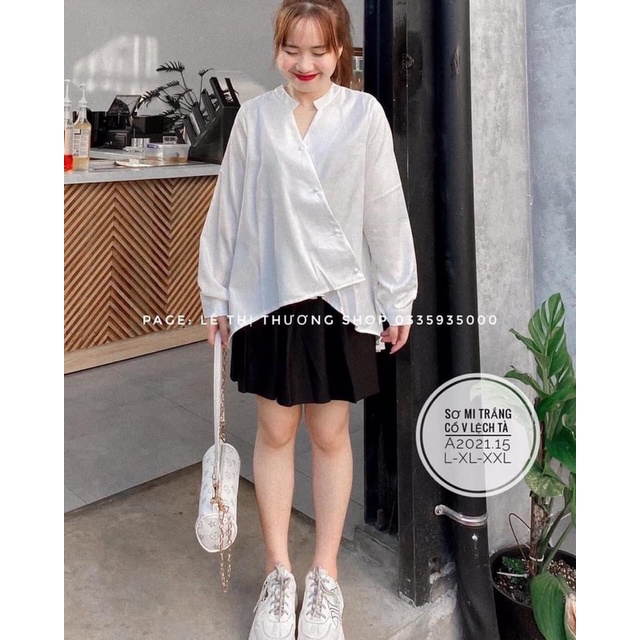 Sơmi cổ trụ xẻ bigsize nút ngọc