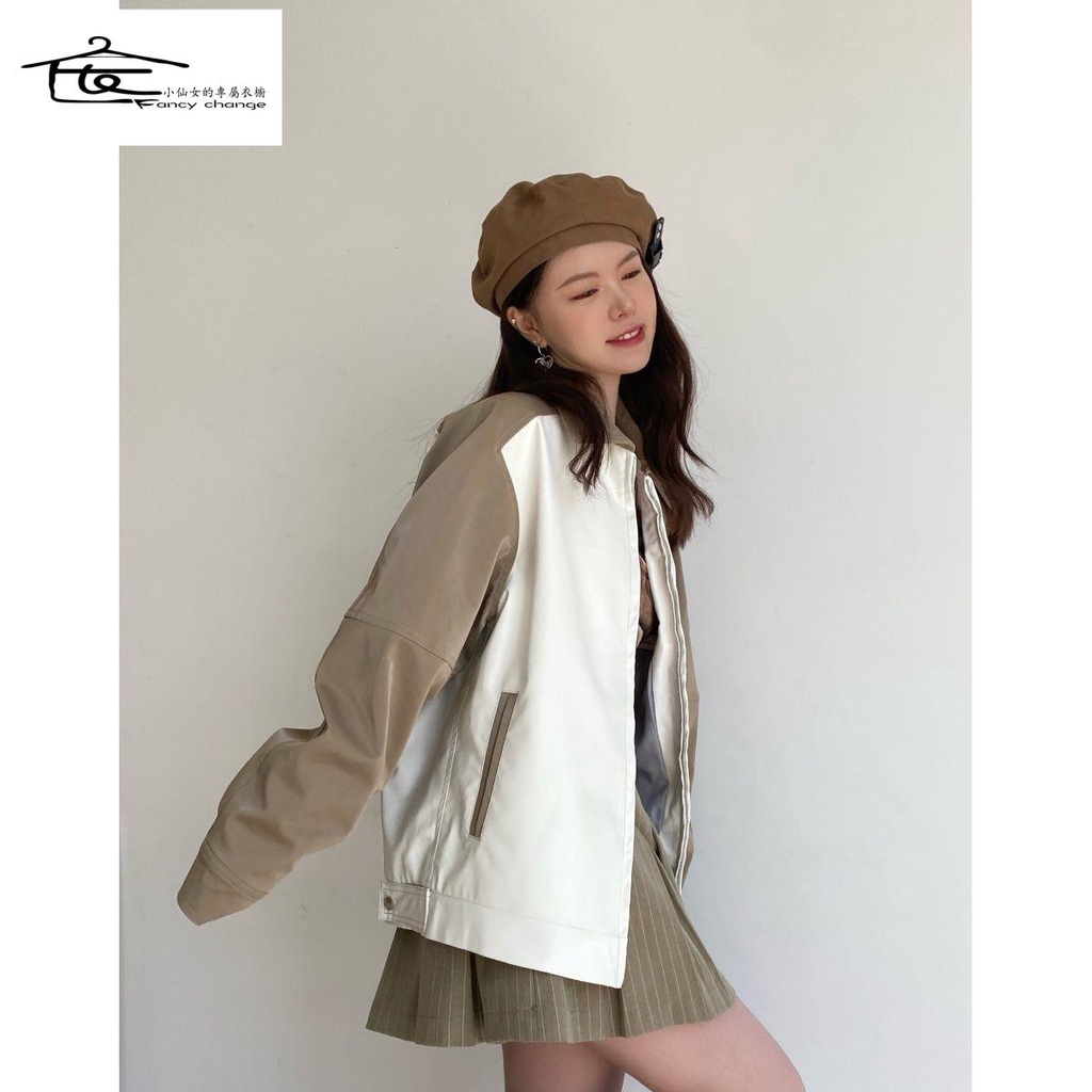 Áo Khoác Dáng Rộng Màu Sắc Tương Phản Thời Trang Thu Đông Phong Cách Hàn Quốc