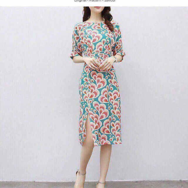 Đầm suông in lông công 3D xinh iu