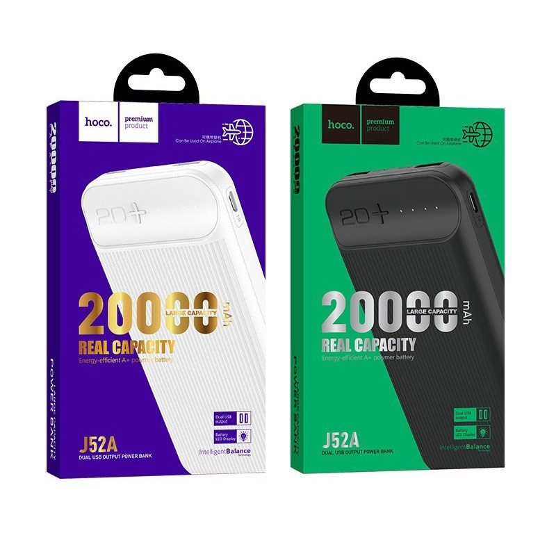 Pin sạc dự phòng di động HOCO J52A New joy dung lượng cao 20000mAh, đầu ra 2 cổng USB 2A - Hàng chính hãng