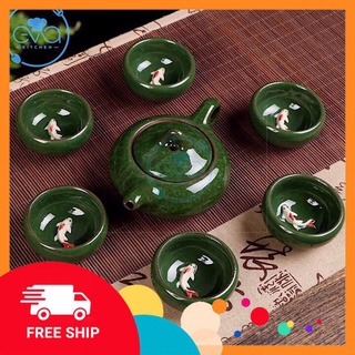 [FREE SHIP] Bộ ấm chén trà cá 3d nhật bản(giao màu ngẫu nhiên)