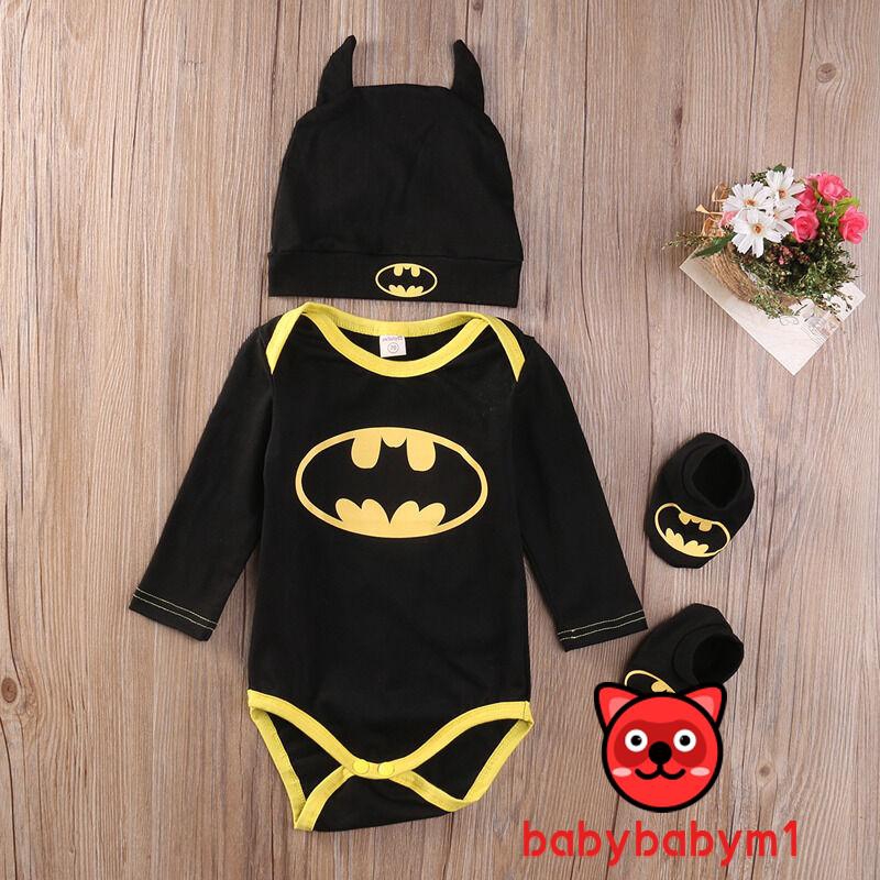 Bộ bodysuit tay ngắn kèm giày và nón dùng cosplay Batman đáng yêu cho bé trai