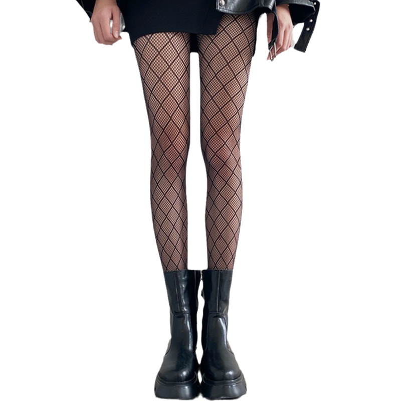 Xiangbao Quần Tất Lưới Đen Họa Tiết Kim Cương Hình Thoi Cho Nữ