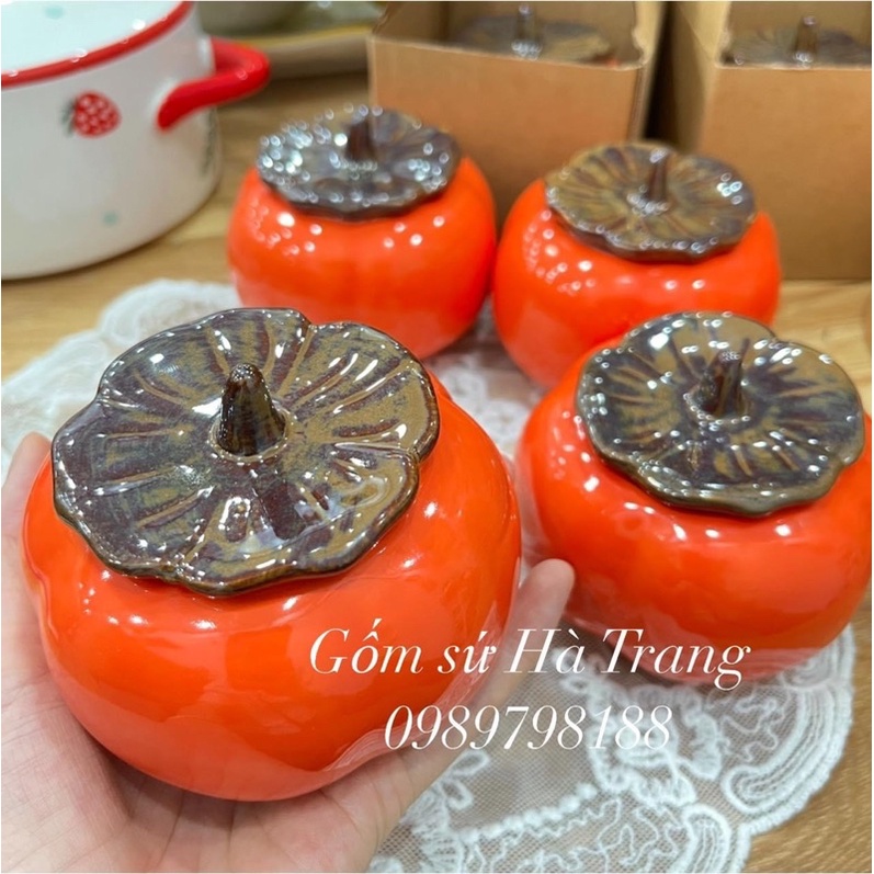 Hũ quả hồng dung tích 220ml gốm sứ cao cấp nắp kín kèm phụ kiện hút ẩm chống nấm mốc