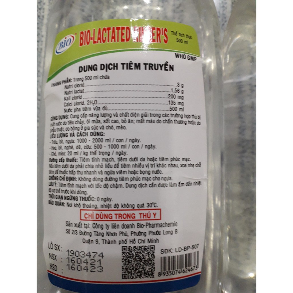 Lactate ringer 500ml, Glucose 5% 500ml, Sinh lý mặn 500ml.
