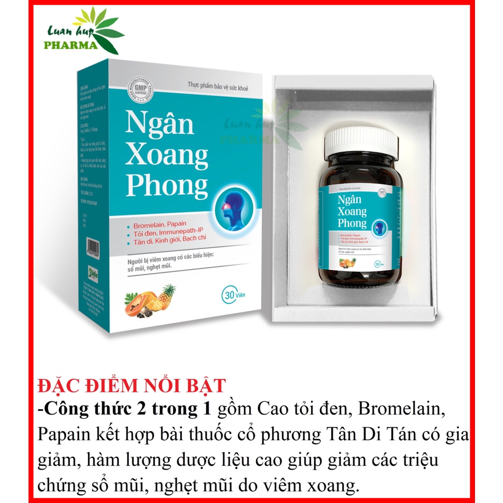 Viên uống NGÂN XOANG PHONG - Kết hợp hoàn hảo Cao tỏi đen, Bromelain, Papain với bài thuốc Tân Di Tán cho người bị xoang