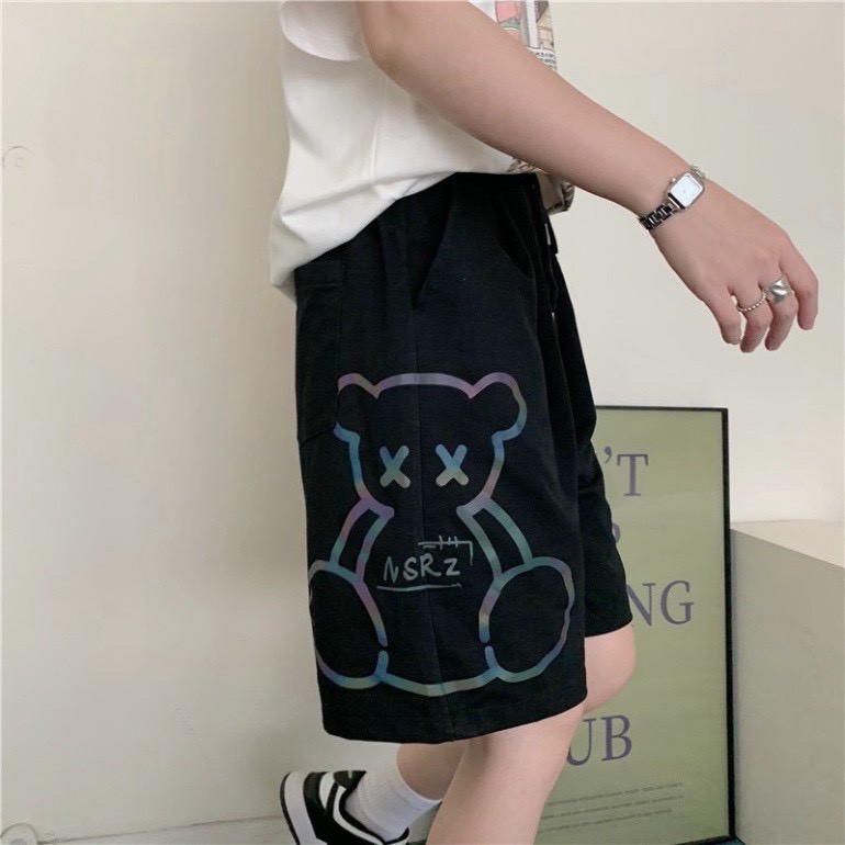 Quần Short Đùi Nam Nữ Ulzzang,Quần Ngố Nam Nữ UNISEX In Hình Phản Quang Chú Gấu