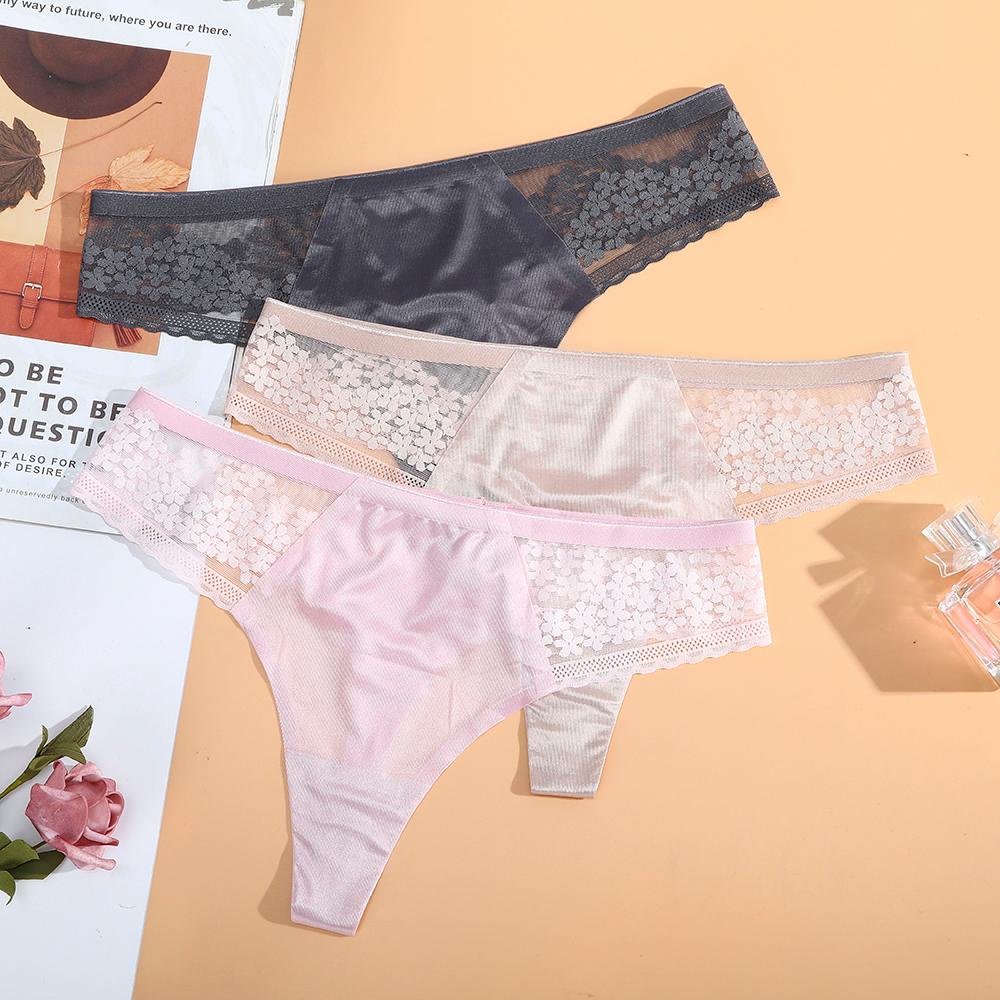 Quần Lót Cotton Lụa Phối Ren Không Đường May Lưng T WMES15H Gợi Cảm Cho Nữ