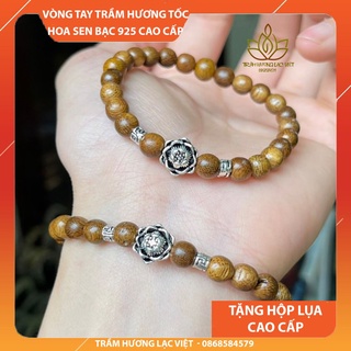 Vòng Tay Trầm Hương Charm Hoa Sen Bạc 925 cho Nữ cầu May Mắn - Trầm Tốc Tự Nhiên Lạc Việt