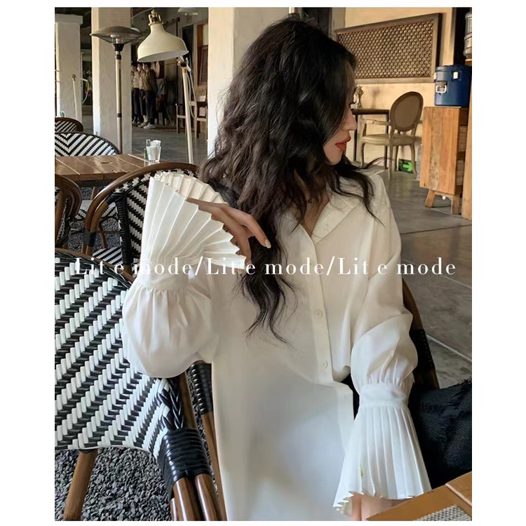 QKOOLE  Áo Sơ Mi Tay Dài Dáng Rộng Thời Trang Hàn Quốc Cho Nữ