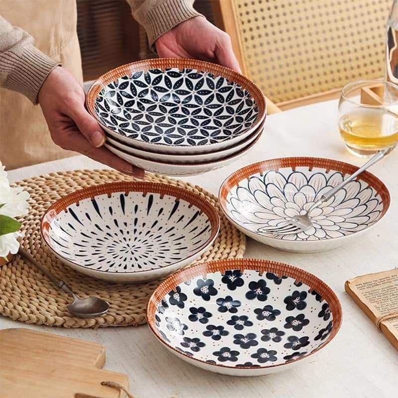 Set 4 đĩa sứ họa tiết vintage vàng size 21cm xinh xắn