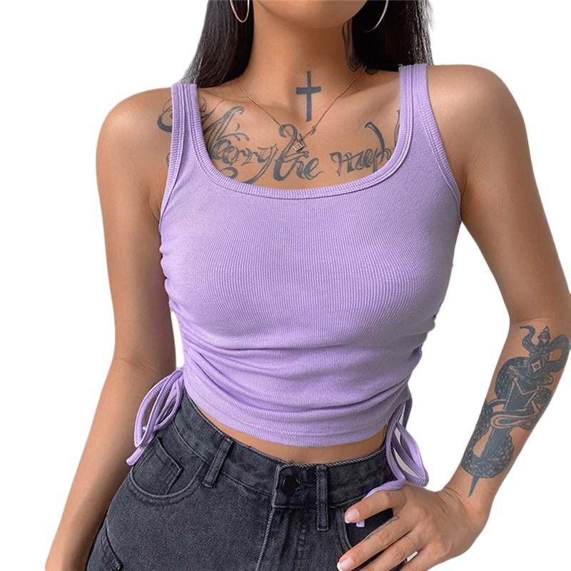 Áo Croptop Dệt Kim Sát Nách Thiết Kế Dây Rút Quyến Rũ