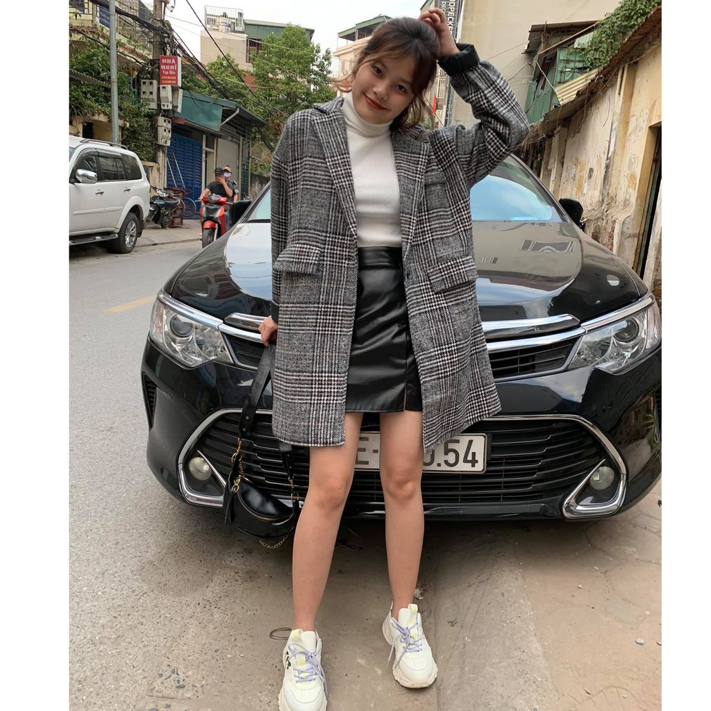 Áo khoác dạ kẻ dáng dài 1 cúc túi nắp - Xưởng May Hạnh Hồng | BigBuy360 - bigbuy360.vn