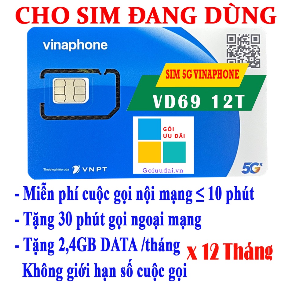 [ĐĂNG KÝ / GIA HẠN] GÓI VD69 của Vinaphone - MIỄN PHÍ GỌI Nội Mạng và DATA CẢ NĂM