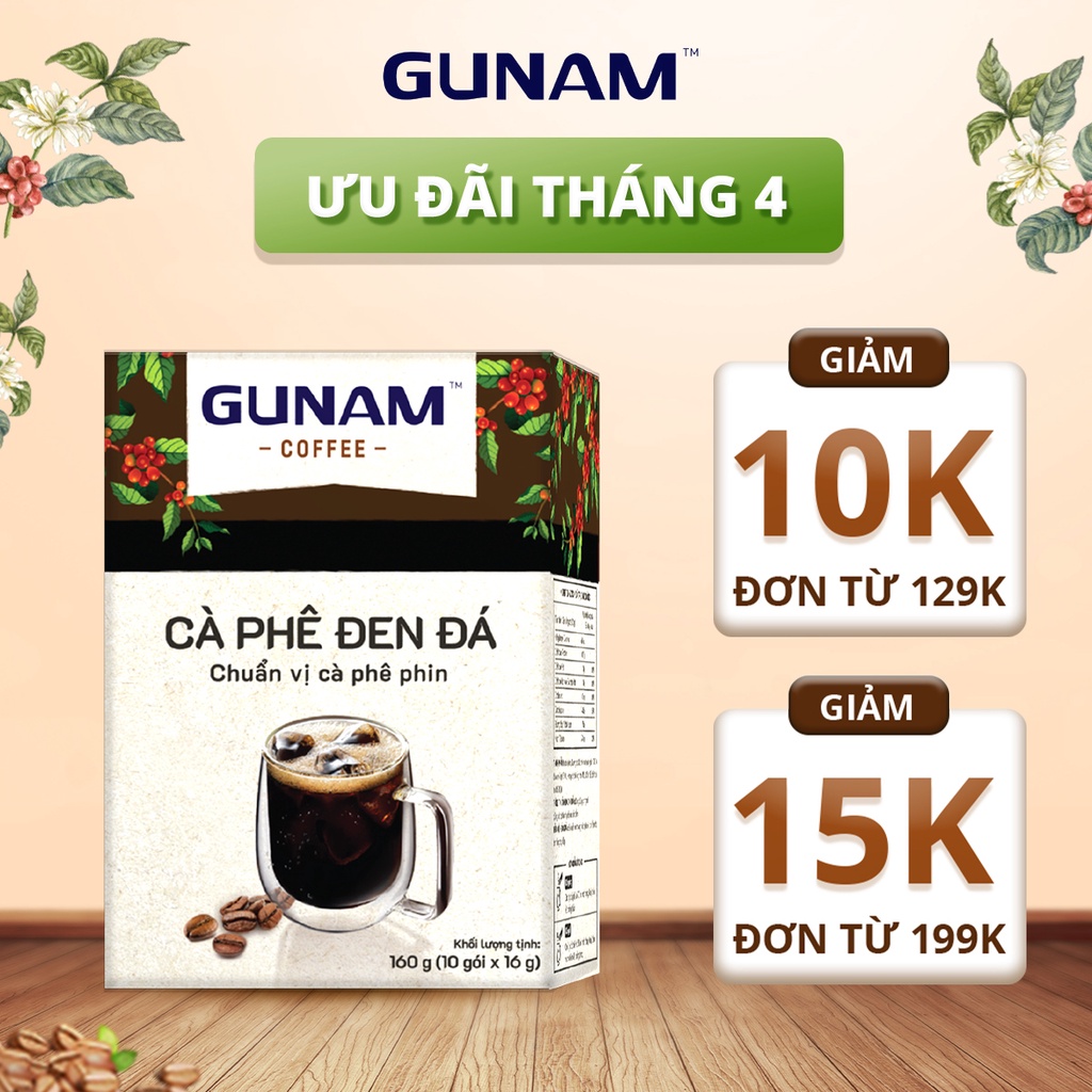 Cà phê hòa tan GUNAM cà phê đen đá (hộp 10 gói x 16g)