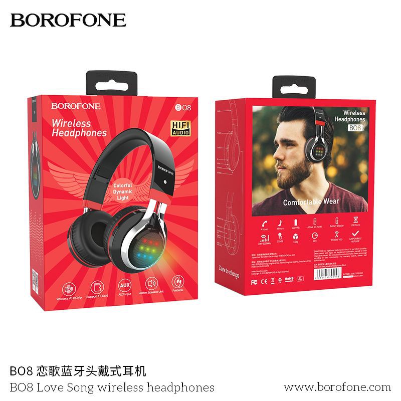 Tai nghe chụp tai bluetooth Borofone B08 chính hãng có khe cắm thẻ nhớ