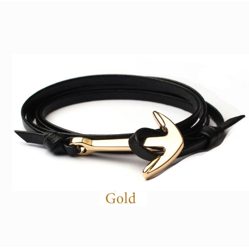 Vòng tay mỏ neo dây da (Gold)