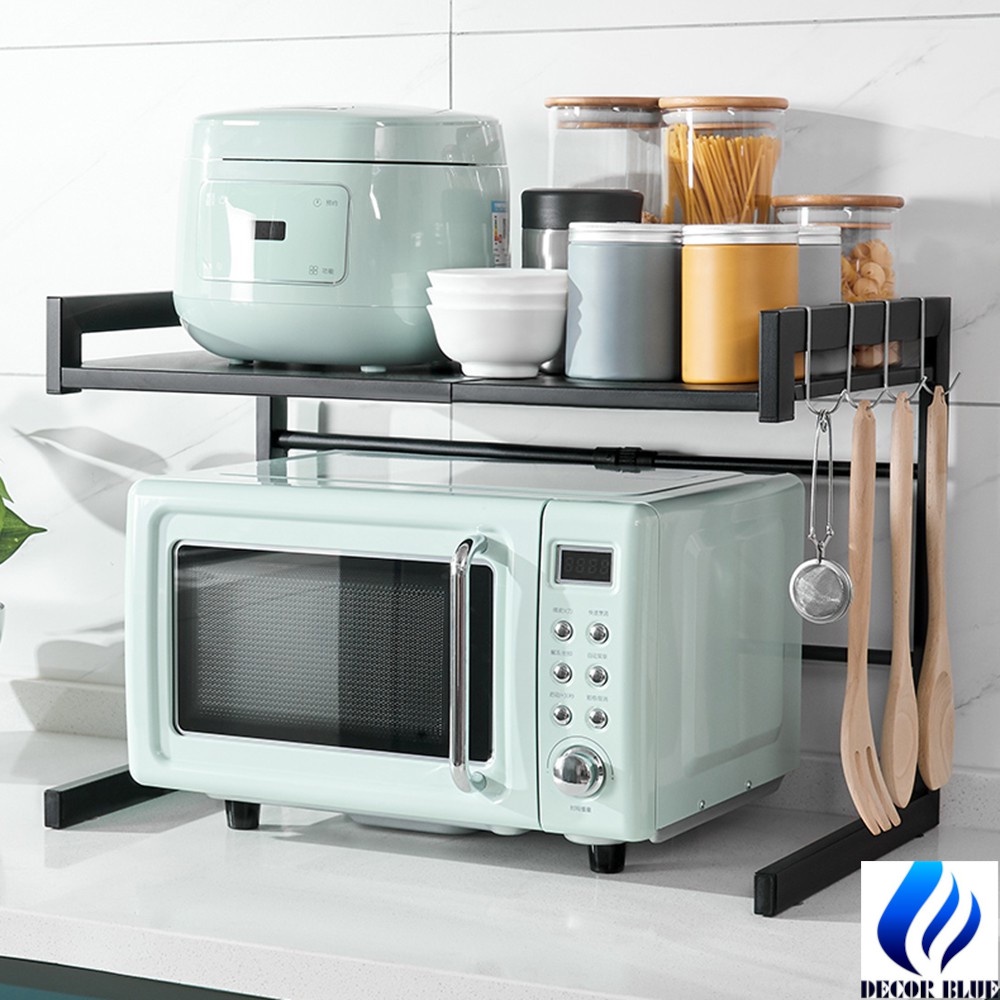 Kệ lò vi sóng 2 tầng tự thay đổi kích thước để được lò nướng lên trên tầng 2 tiết kiệm diện tích bếp