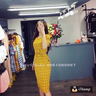 Đầm sọc thắt eo hàng shop