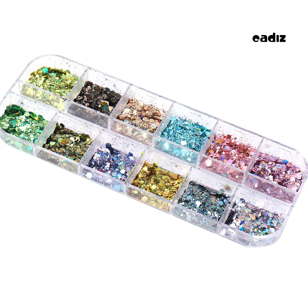 [Hàng mới về] Hộp Hạt Kim Tuyến Trang Trí Móng Tay Thiết Kế 12 Ngăn