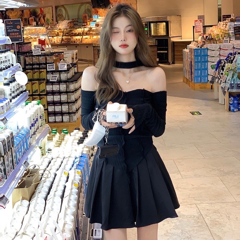 ÁO  CROPTOP TAY DÀI TRỄ VAI NHỌN DÁNG ÔM //Thiên YếtTC