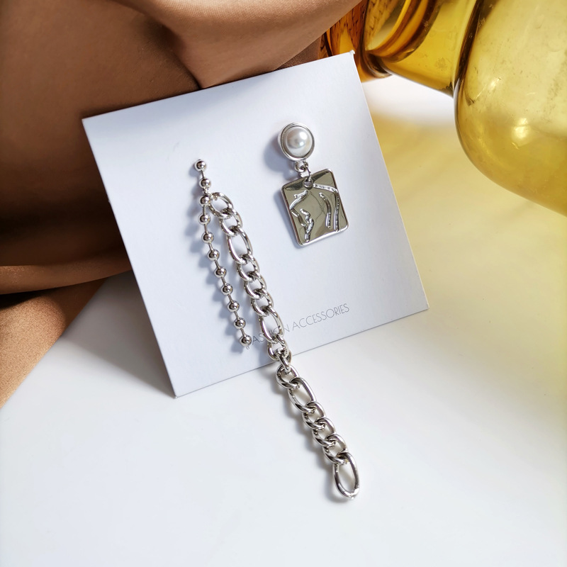 Bông Tai Dây Xích Hai Lớp Dài Bằng Kim Loại Họa Tiết Dập Nổi 22767