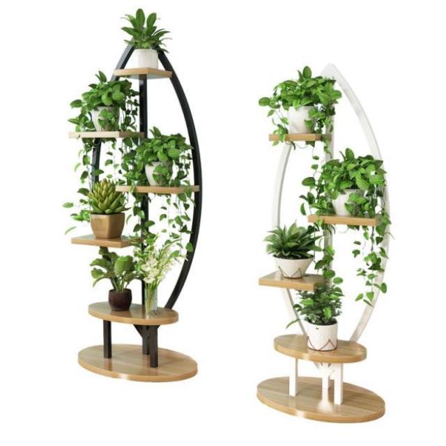 Kệ để cây cảnh, kệ hoa trang trí ban công phòng khách 4 tầng khung sắt đế gỗ xanh MDF cao cấp