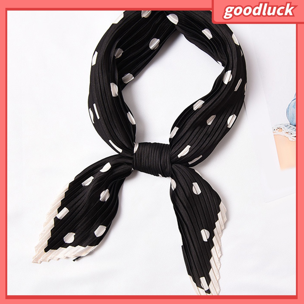 [GOLUK] Khăn Quàng Cổ Lụa Satin Vuông Xếp Ly In Họa Tiết Sọc Thời Trang Cho Nữ