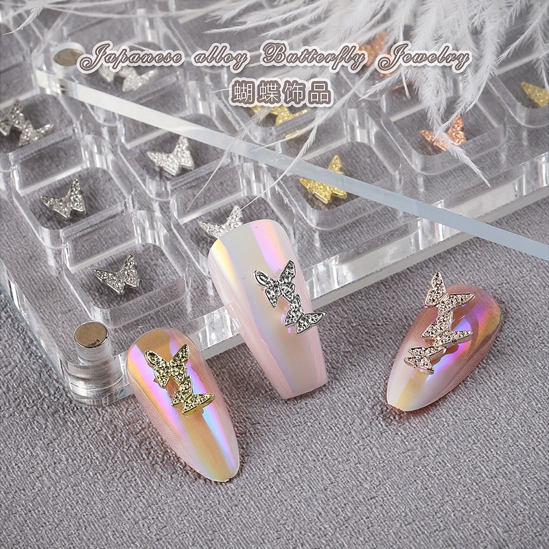 Charm Phụ Kiện Bướm Liên Thể Kim Loại Đính Móng