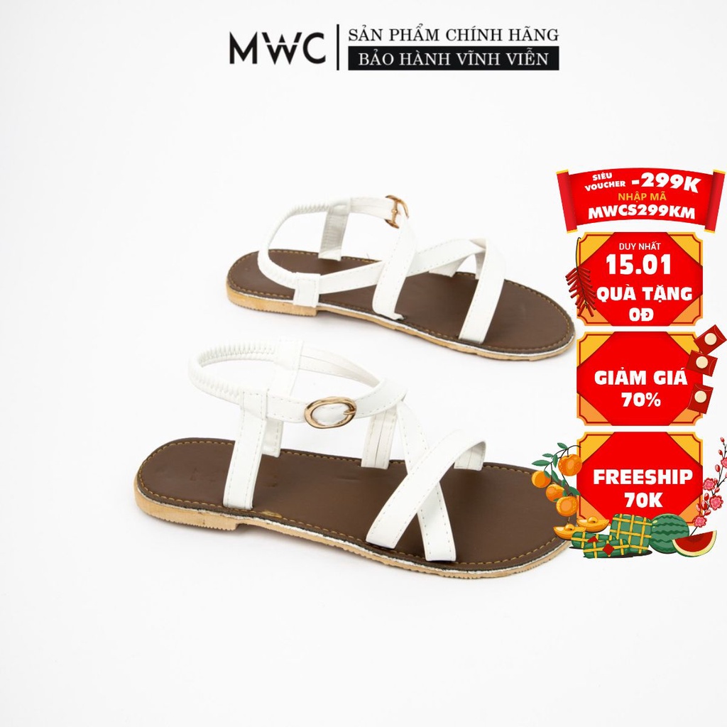 Giày Sandal Nữ MWC Đế Bệt Quai Mảnh Đan Chéo Trẻ Trung Màu Đen Trắng NUSD- 2743