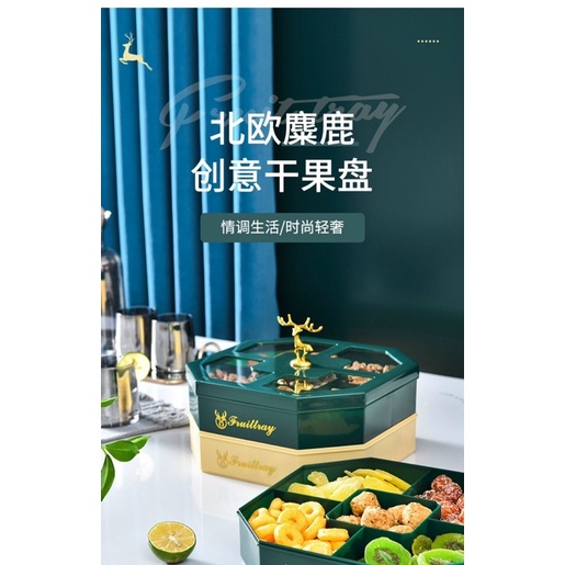 HMD0291 Khay mứt tết, khay đựng bánh kẹo Tết sừng hươu vàng phong cách Châu Âu sang trọng hiện đại