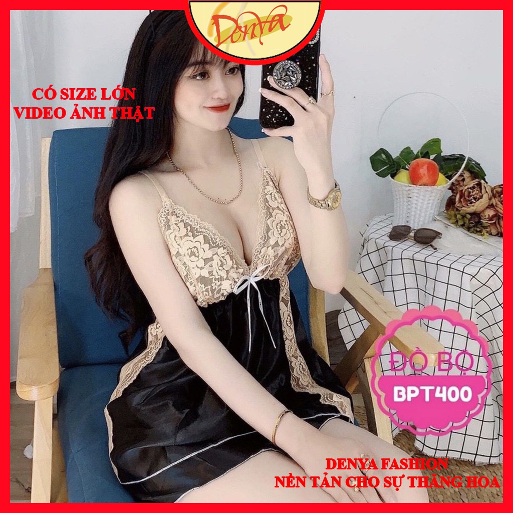 Đồ ngủ sexy nữ FREE SHIP Đồ ngủ hai dây phối ren chất lụa phi hai dây chất mịn quyến rũ, DN1