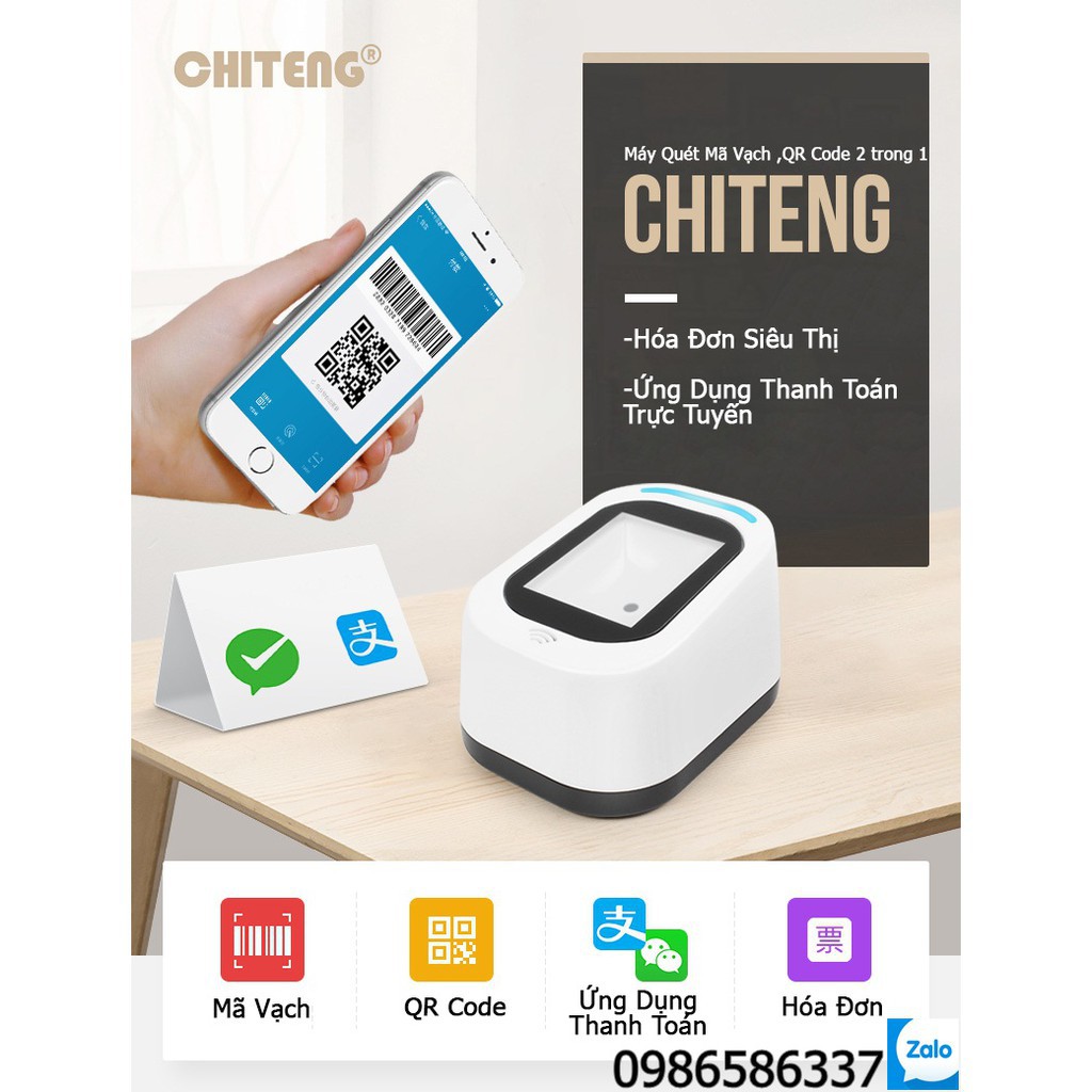[8HEO HN] Máy quét mã vạch, QR code ChiTeng T97 hỗ trợ thanh toán qua màn hình mobile [Hàng Xịn]