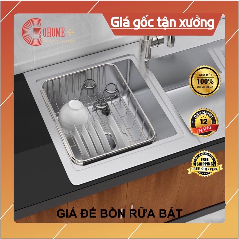 Khay Inox 304 đựng đĩa chén trái cây gác lên bồn rửa chén size lớn tùy chỉnh kích thước tiện lợi gọn gàng