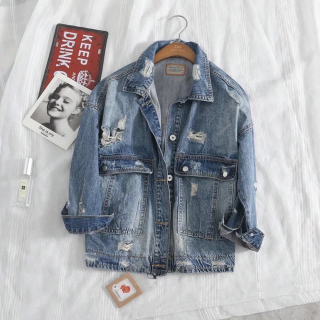 Áo Khoác Jean Rách bao chất